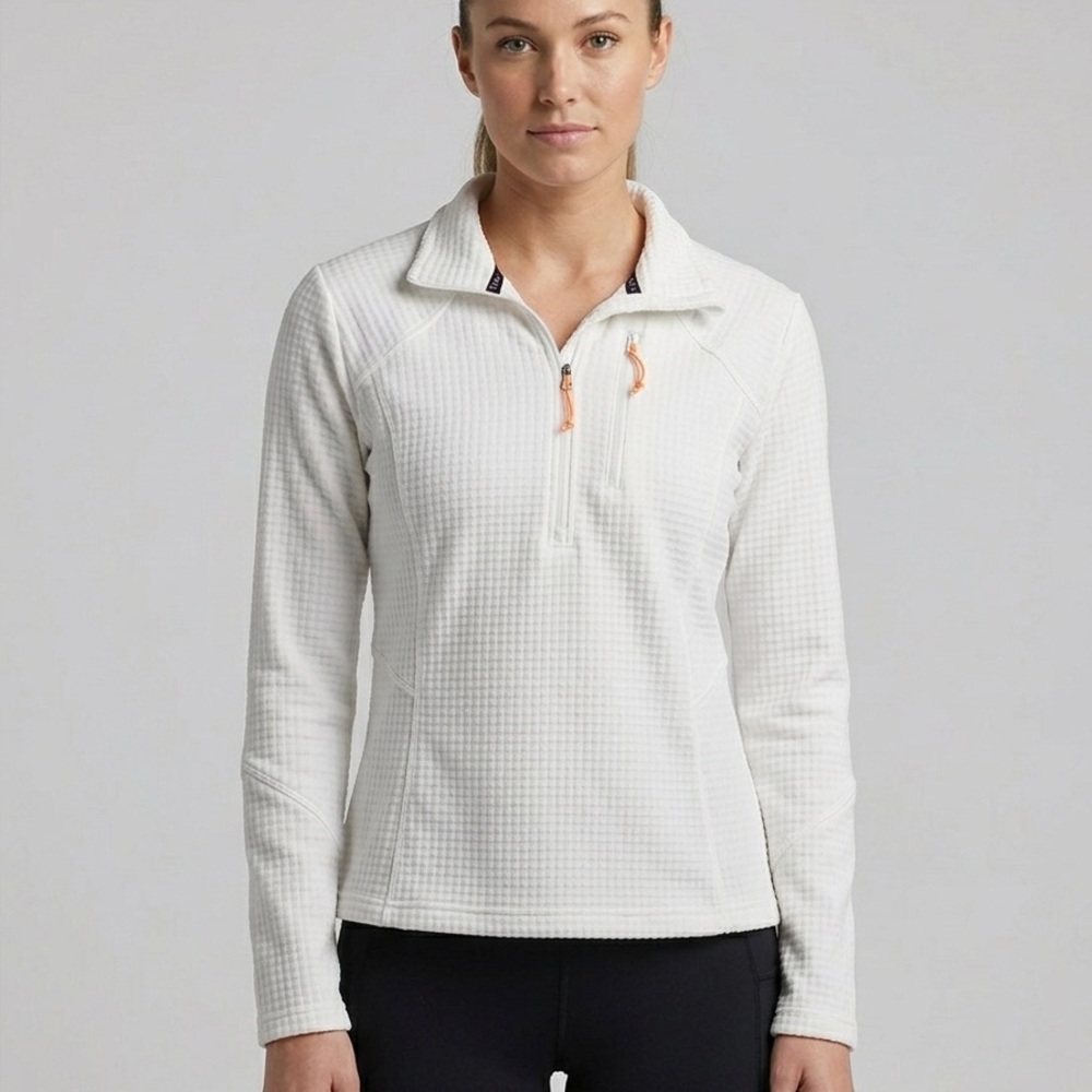 Women's White Quarter-Zip Waffle Pullover sports activewear gym long sleeve XL